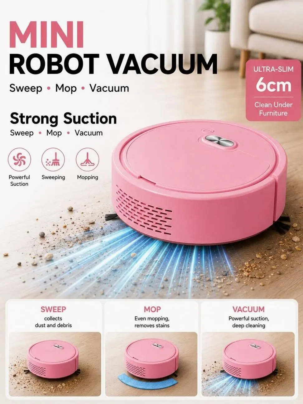 Vacuum Cleaner & Robot Vacuum, With Sweeping And Vacuuming Functions, Mini Automatic USB Rechargeable Smart Robot Vacuum, Suitable For Wooden Floors, Hard Floors And Daily Cleaning, Ideal For Pet Hair Homes Dust Removal And Cleaning