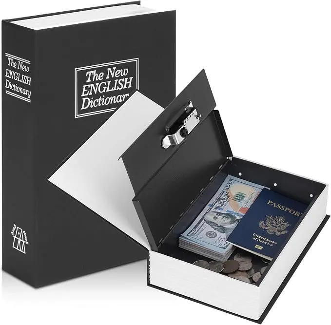 Diversion Book Safe with Combination Lock, Secret Safe Metal Lock Box, Money Storage Collection Box, 9.5" x 6.2" x 2.2" Black Large