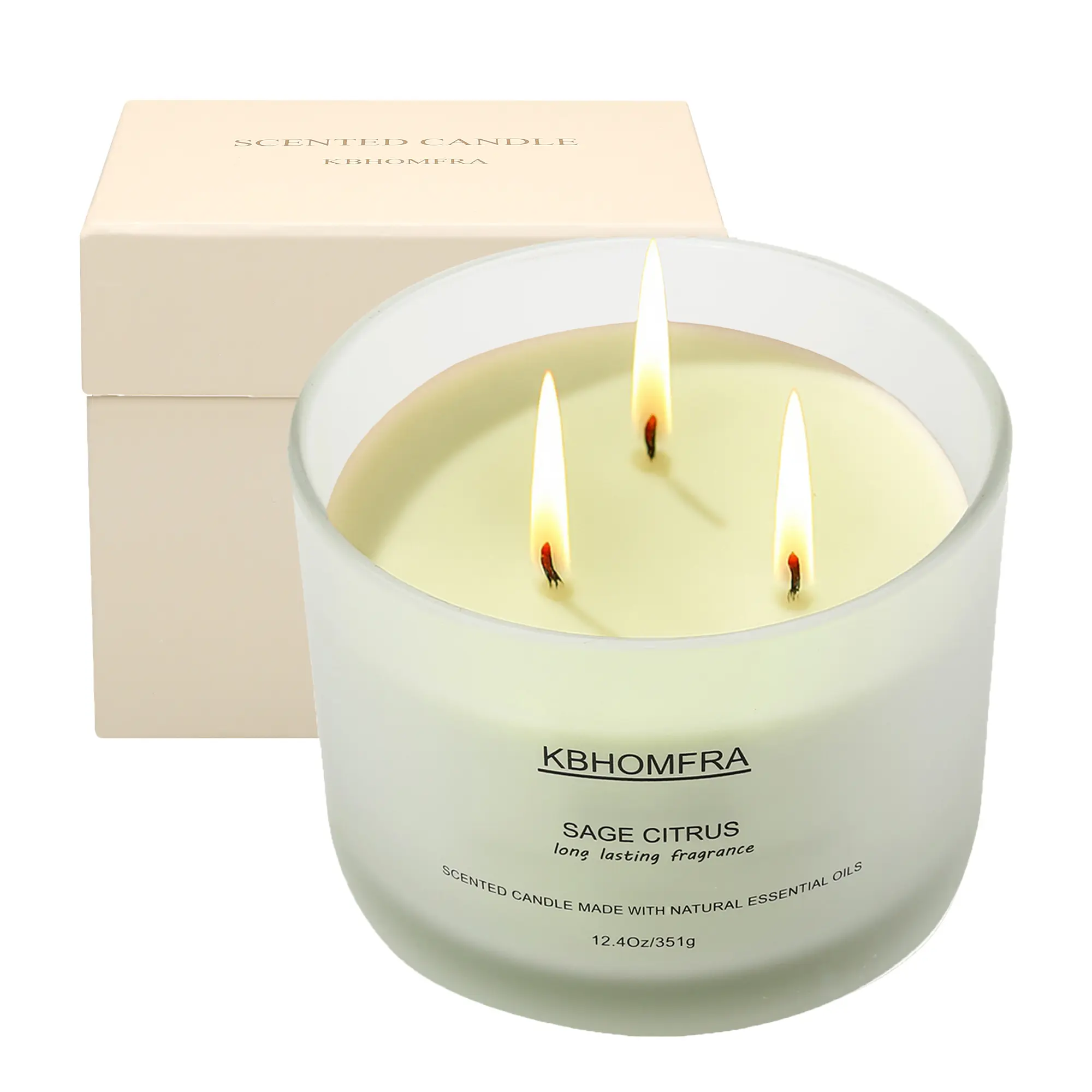 KBHOMFRA Plant-Based Soy Wax Scented Candle - Durable Lavender Jasmine Fragrance, 12.4oz Glass Bottle with Box, 70-Hour Burn Time, Sage Freshener, Luxury Home Decoration Gift for Bathroom Relaxation