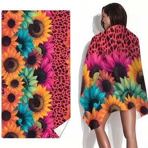 Colorful Sunflower Leopard Print Microfiber Beach Towel, Thin Quick Dry Super Absorbent Large Lightweight Towel for Travel Sports Pool Yoga Women