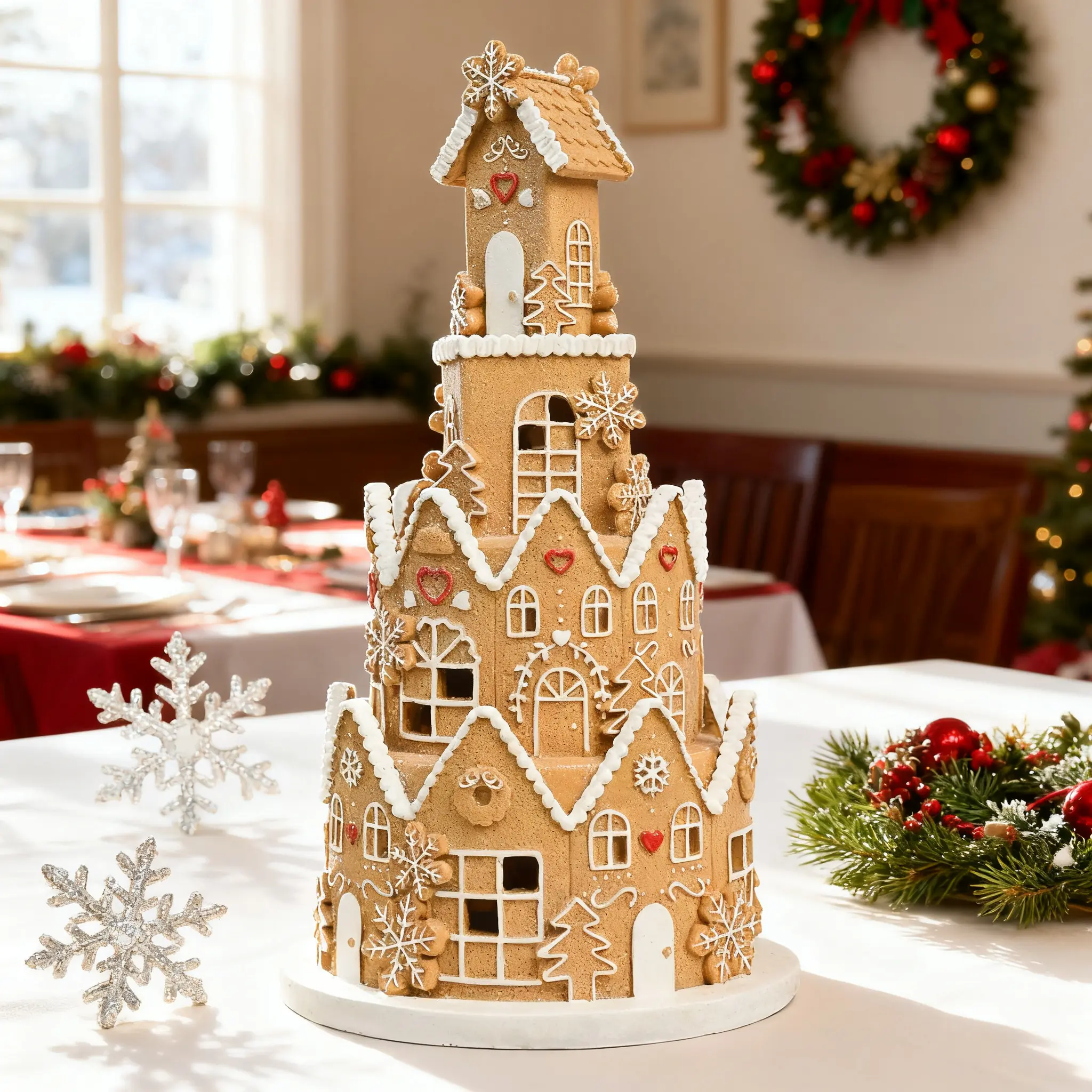 Festive Home Decor Vintage Light-Up Gingerbread House Resin Statue  for Fairy Tale Atmosphere Christmas Village Decoration gingerbread house