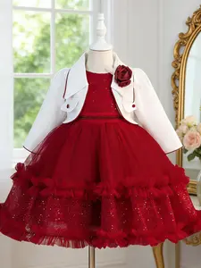 (coat + dress) High-end lace princess dress for girls perfect for birthday parties piano performances and other special occasions