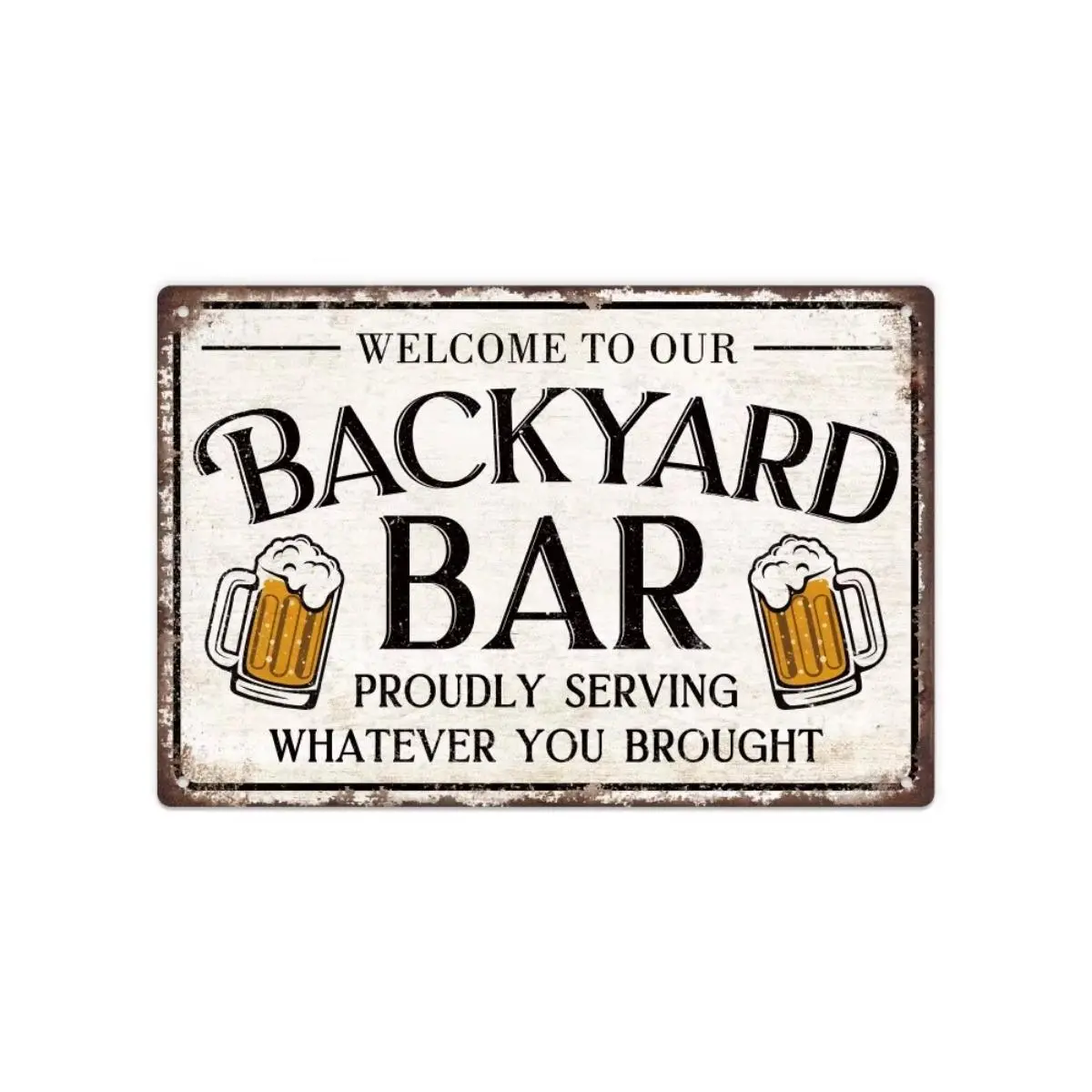 Vintage Welcome To Our Backyard Bar Sign, 1 Count Welcome Backyard Bar Sign, Wall Decor for Home Backyard Bars, Pubs & Clubs, Decorative Plaque, Rustic Design, Vintage Metal Sign