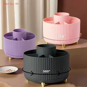 Multifunctional Rotating Makeup Storage Box, Coverless 360° Rotation Cosmetic Organizer, Makeup Tool Organizer for Lipstick Brushes Accessories, Abs Plastic