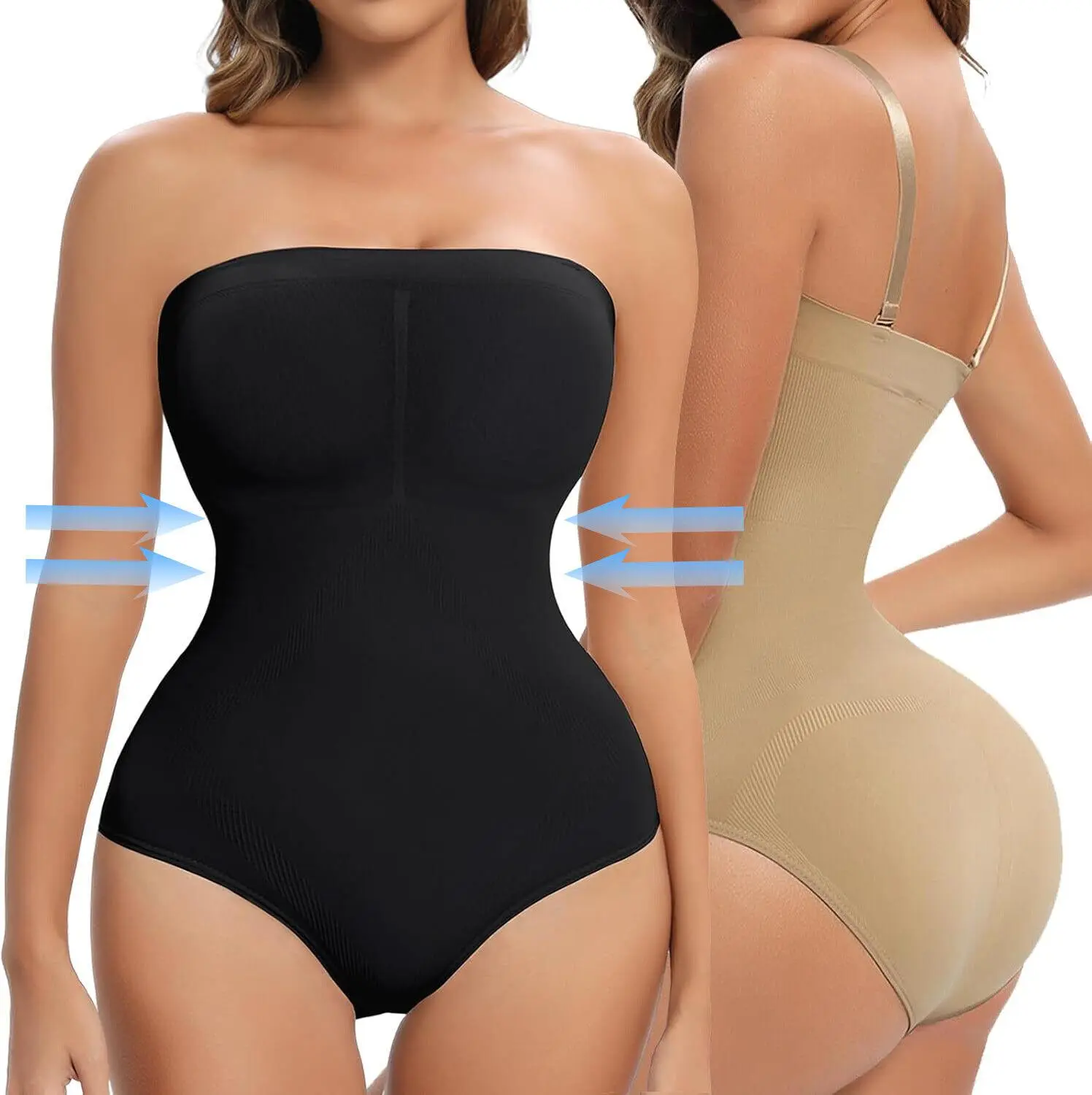 Women's Strapless Seamless Shapewear Bodysuit - Tummy Control Tube Top Body Shaper with Smooth Fit, Comfortable Compression, Adjustable Style, Formal Lightweight Outfit for Ladies, Lady, Minimalist, Casual, Waist Training