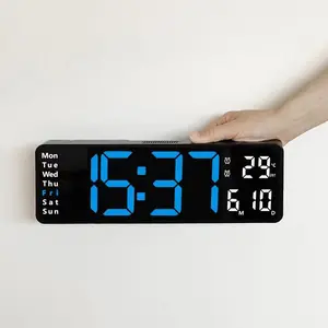 USB&Battery Charging Digital Wall Clock with Remote Control,Large Screen,Countdown DigitalTimer,LED Home Decor Interior Blue Rectanglemothers day desk smart alarm modern clockdigital Design electronic bed display decoration bedroom clock digitallight