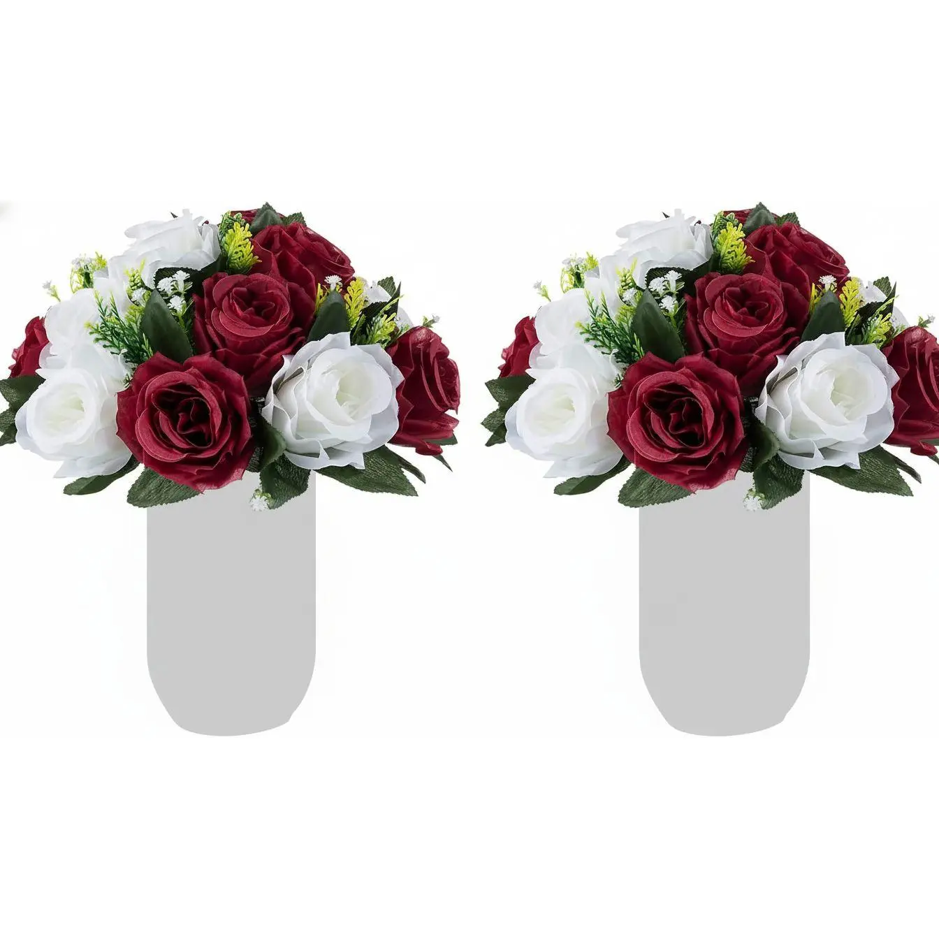 Flower Wedding Centrepieces for Tables - 9.5in Diameter Burgundy & White Artificial Flowers Rose Ball for Centerpieces Table - Fake Rose Arrangements for Weddings Birthday Party Decor (2 Pcs )