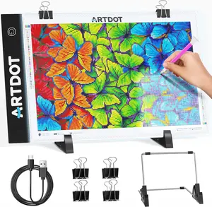 A4 LED Light Pad for Diamond Painting Kits for Adults, USB Powered Adjustable Brightness Diamond Art Light Board with Accessories