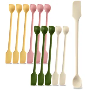 12-Piece Multi-Functional Mini Silicone Spatula Set, Dual Head Scraper Spoon for Jam Bottles, Kitchen Utensils for Cooking & Baking, Multifunctional Spatula Spoon, Portable Kitchen Gadget