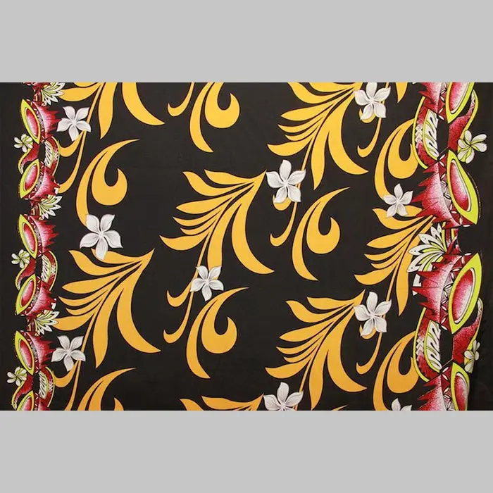 Kava Bowl Tiare Palm Leaves Double Border Polyester Fabric, 36in x 60in Continuous Piece, Machine Washable Islands Textile for Sewing & Soft Furnishings, One Size (36In X 60In) [Length X Width]
