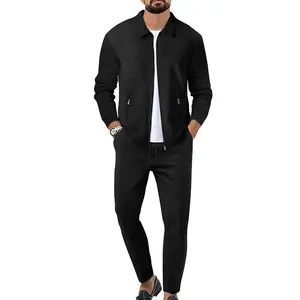 Men's Waffle Tracksuit 2 Pieces Set Casual Long Sleeve Zip Up Sweatsuits Solid Athletic Jogging Suit Sets