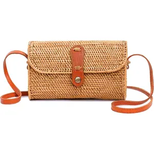 Round Rattan Bag for Women - Handmade Ata Wicker Woven Purse - Circle, Square, Oval Brown Straw Boho Bags