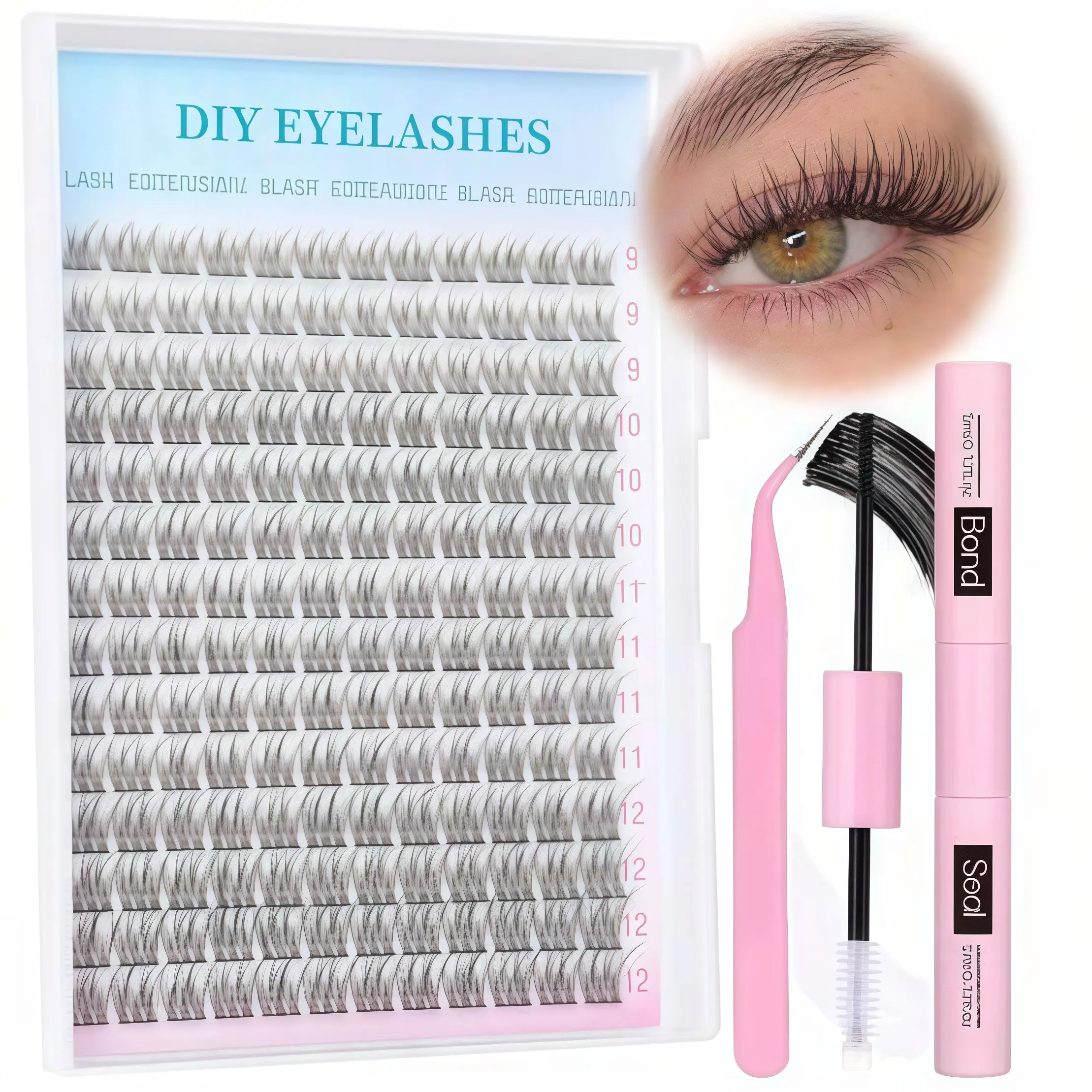 Natural Lash Extension Kit, 168pcs Wispy Eyelash Extensions Kit, 0.05 mm Thickness Individual Lashes Extensions with Lash Bond, Seal and Tweezers, Beginner-Friendly Gentle Eyelashes Set with Adhesives Applicator, Includes Lash Tools, Makeup Cosmetic