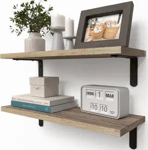 RICHER HOUSE Rustic Wood Shelves Set of 2, Farmhouse Style Floating Shelf for Wall Décor, Hanging Shelves for Bathroom, Bedroom, Storage, Kitchen, Living Room - Carbonized Black | for Wall Décor, for Bathroom, Bedroom, Storage, Kitchen, Living Room
