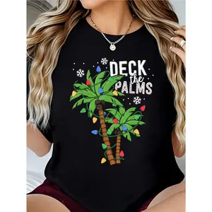 Deck The Palms Tropical Hawaii Christmas Palm Tree Lights T-Shirt  graphic tees women crop tops summer outfits for women summer tops T-Shirt