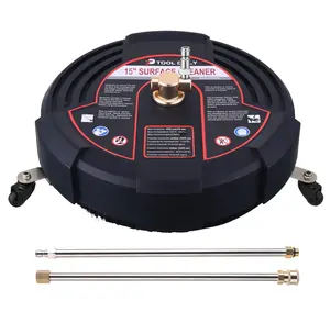 Tool Daily Portable 15-Inch High-Pressure Washer Surface Cleaner Attachment with Wheels, 2 Power Washer Extension Wands, 2 Replacement Nozzles, 3600 PSI