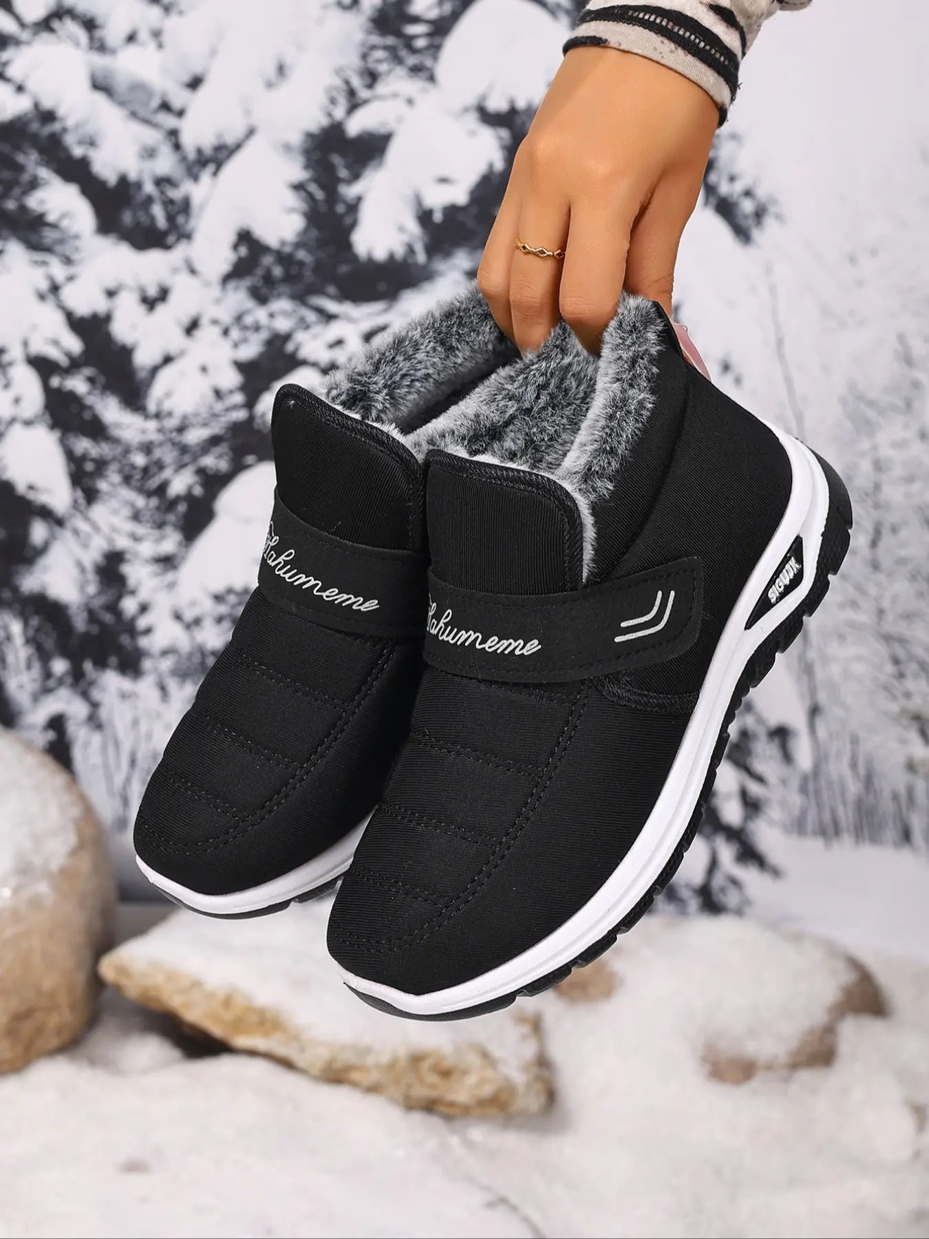 Women's Winter Snow Boots, Casual Warm Boots, Footwear Boot, Arctic Warmth Anti-Slip Thick PVC Sole, Fleece Lined Slip-On Outdoor Hiking Shoes, Round Toe Design