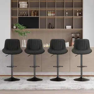 Bar Stools Set Of 4, Adjustable Modern Swivel Bar Stools With Backs, Counter Height Performance Fabric Island Chairs For Home Kitchen Curved PU Leather Dining Kids Metal Plush Rocking Horse