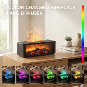 A4 Wall-Mounted Flame Air Diffusion Humidifier, Essential Oil Diffuser with USB Plug & Timer, Perfect for Home Office Yoga Gifts, Fireplace Flame Diffuser, Aromatherapy Humidifier