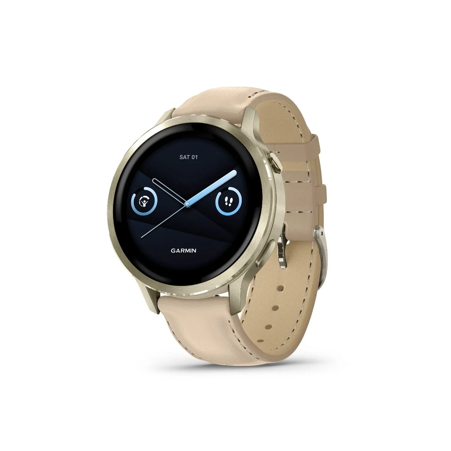 Garmin Venu 4 41mm 1.2-Inch AMOLED GPS Smartwatch, Lunar Gold/Light Sand Leather, Wearable Tech with Swimming & Strength Training Support, Music Player & Timers