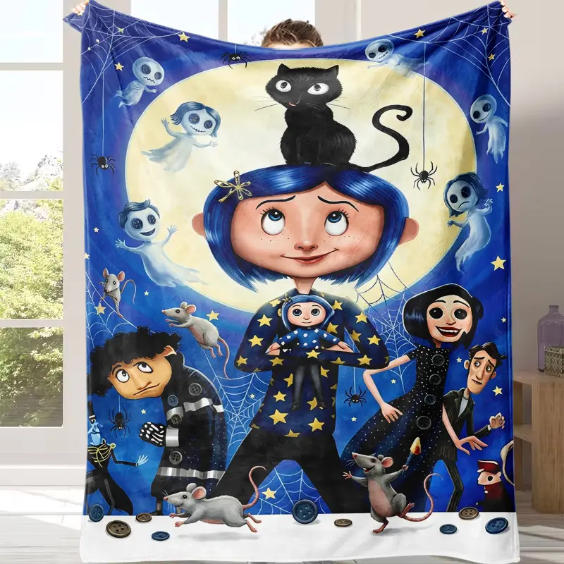 Coraline Cartoon Printied Blanket,Bed Throws Flannel Travel Blanket,throw blanket，Warm Beautiful Flannel Soft and Comfortable Blanket Home Travel Blanket,Adults Kids Holiday Birthday Xmas Christmas Party Gifts，Teen Girl Boy Present