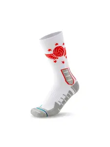 1 Pair Competition Volleyball & Handball Sports Socks for Men Women - 3D L/R Ankle Support, Seamless Blister-Free Cushioned Grip, Moisture-Wicking & Odor Control (Mid-Crew, White, EU39-44)