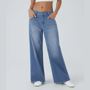 【Creator‘s Pick】Halara Flex Low Rise Zipper Pockets Washed Baggy Wide Leg Casual Jeans