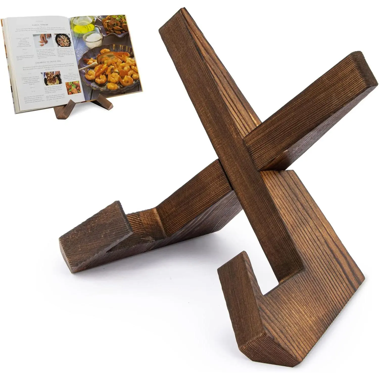 Wooden Cookbook Stand, 1 Count Kitchen Counter Recipe Bookshelf, Multifunctional Display Shelf for Kitchen Counter Decor, Holiday Gifts