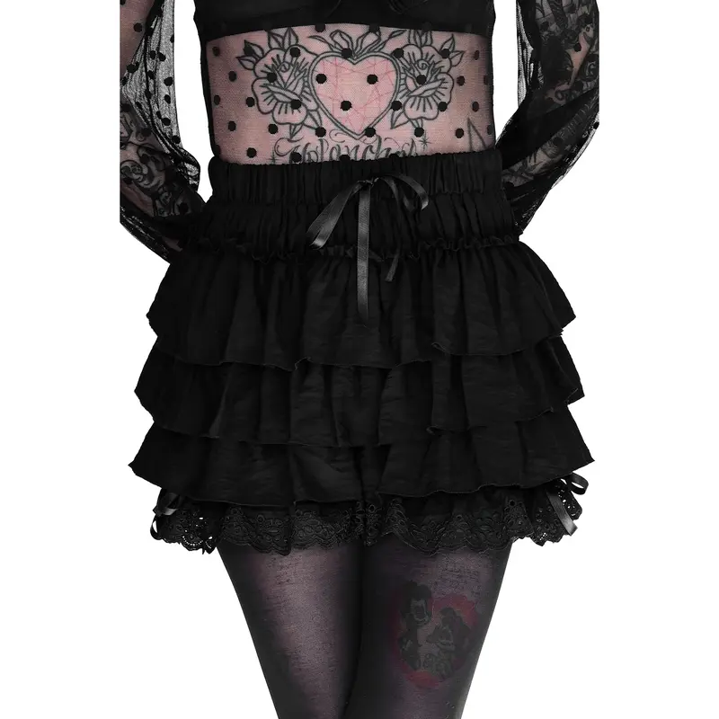 Women's Black Ruffle Polyester Bloomers - Elastic Lace, Ribbons, Comfortable Adjustable Underwear Bottom for Skater Dress Pairing