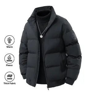 Men's Stand Collar Jacket Outdoor Thickened Windproof Cold-Resistant Casual Coat with Warm Fleece and Thick Fabric
