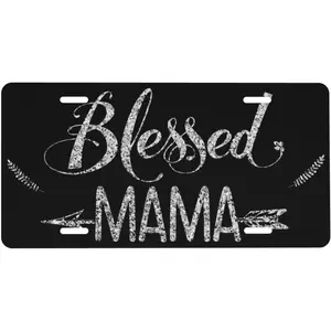 Blessed Mama Arrow Leaf Front License Plate 6x12 – Christian Mom Aluminum Metal Car Vanity Tag Cover for Truck SUV with 4 Holes Gift for Women