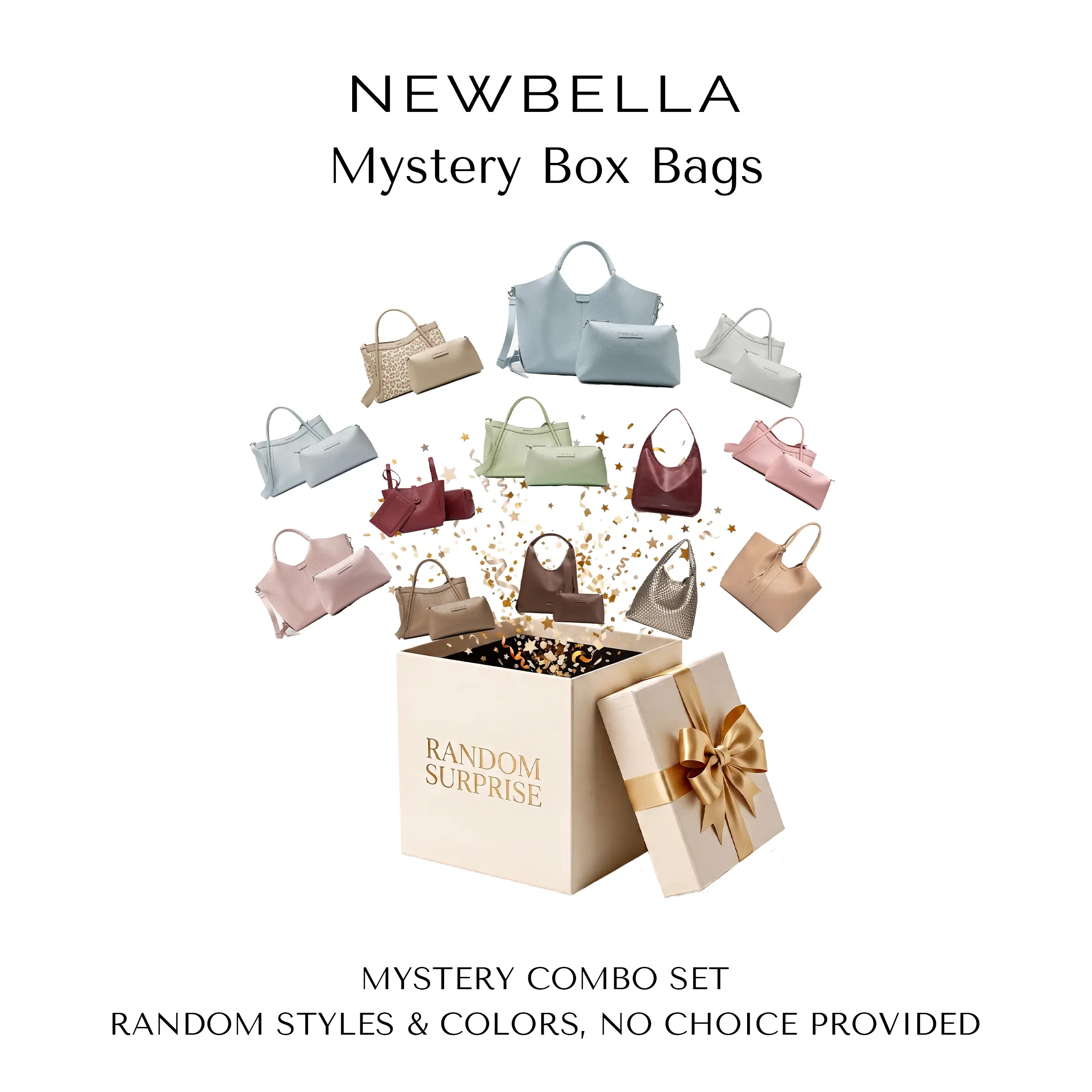 NEWBELLA Mystery Box, 2-Pack PU Leather Tote Bag & Crossbody Bag, Fashion Daily Carry Bag
