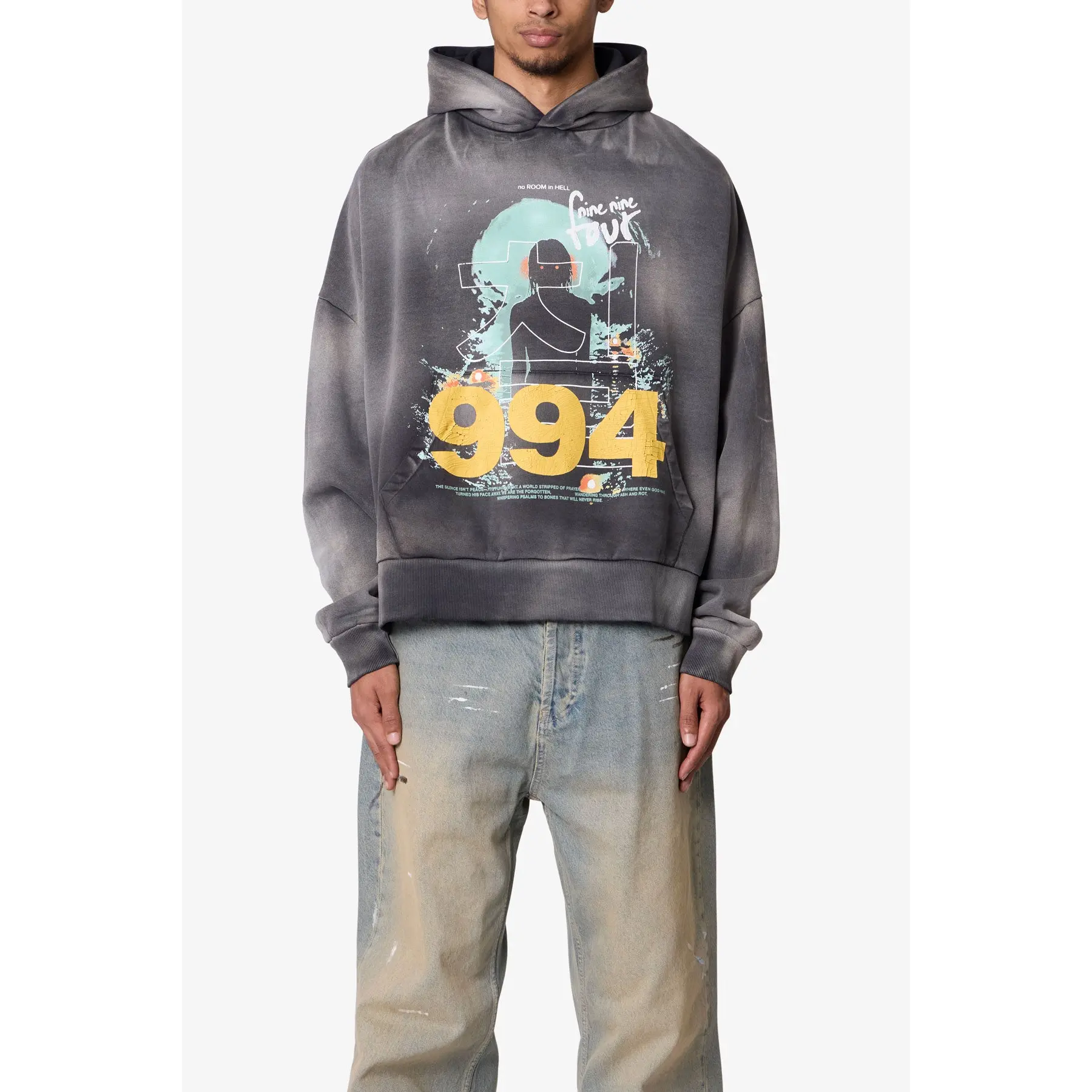 mnml No Room in Hell Printed Hoodie - Washed Black