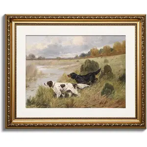 ARPEOTCY Vintage Wall Art, Retro River Landscape Paintings, Canvas Prints Artwork with Antique Frame, Victorian Wall Picture Decor for Room Gallery Living Room