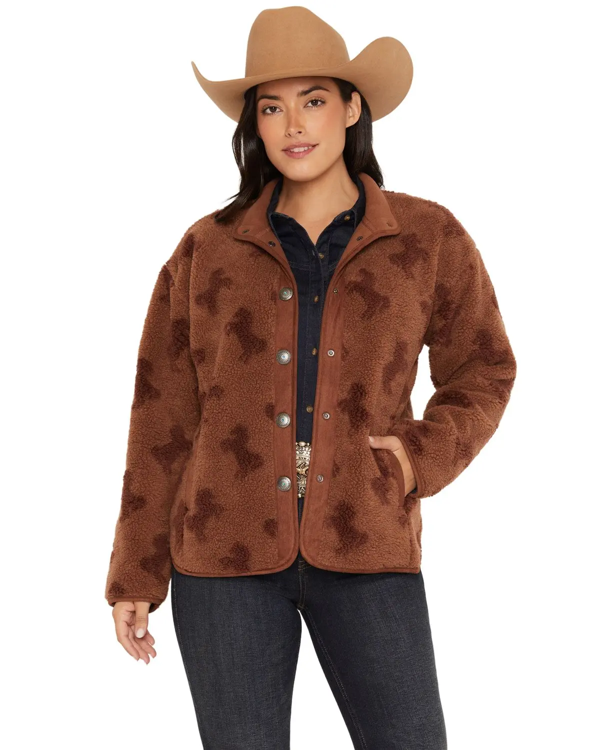 Shyanne Women's Women'S Carla Horse Print Sherpa Snap Jacket - Srfa26sw4-Bn