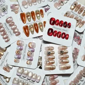 NailHaven Handmade Crystal Nail Art Bags - Random Press On Nail Sets - No Cases or Tool Kits Included - Surprise Grab Bag of Various Styles Almond Fake Nails