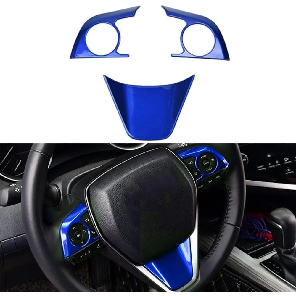 ABS Sport Style Blue Steering Wheel Cover molding Cover Trims Interior Decaration Sticker Accessories for Toyota Camry 2018 2019 2020 2021 2022 2023 2024 Avalon 2019 2020 2021 2022