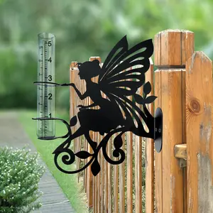 [5-Inch Capacity Metal Fairy Gauge] Metal Fairy Rain Gauge: 5-Inch Capacity, Wall-Mounted, Suitable for Wooden Stake Gardens, Outdoor Use