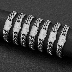 Men's Silver Stainless Steel Cuban Link Bracelet - 14mm Heavy Chain with A-Z Initial Clasp, Gothic Punk Hip Hop Style, Personalized Modern Men's Jewelry Gift for Him - Summerwins Custom Stylish Friendship Bracelet trendy all-match vintage jewelry