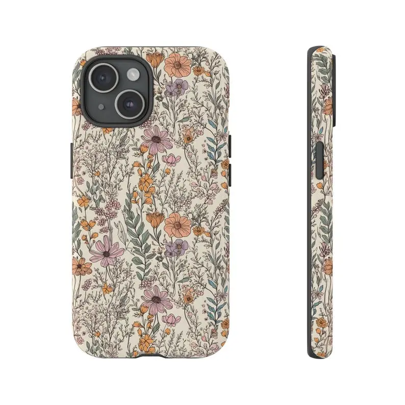 Vintage Boho Wildflower Cottagecore 2-in-1 Smartphone Casing - Premium Film Handheld Cellphone Case, Durable, Shock-Absorbing, Stylish Protection for iPhone 17,16,15,14,13,12,11 (Plus,Pro,Pro Max) & Samsung Galaxy S25 Devices