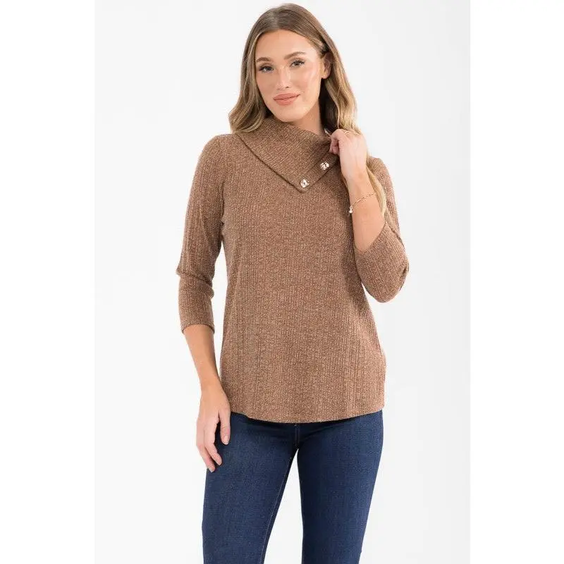 Ribbed Knit Turtle Neck Sweatshirt