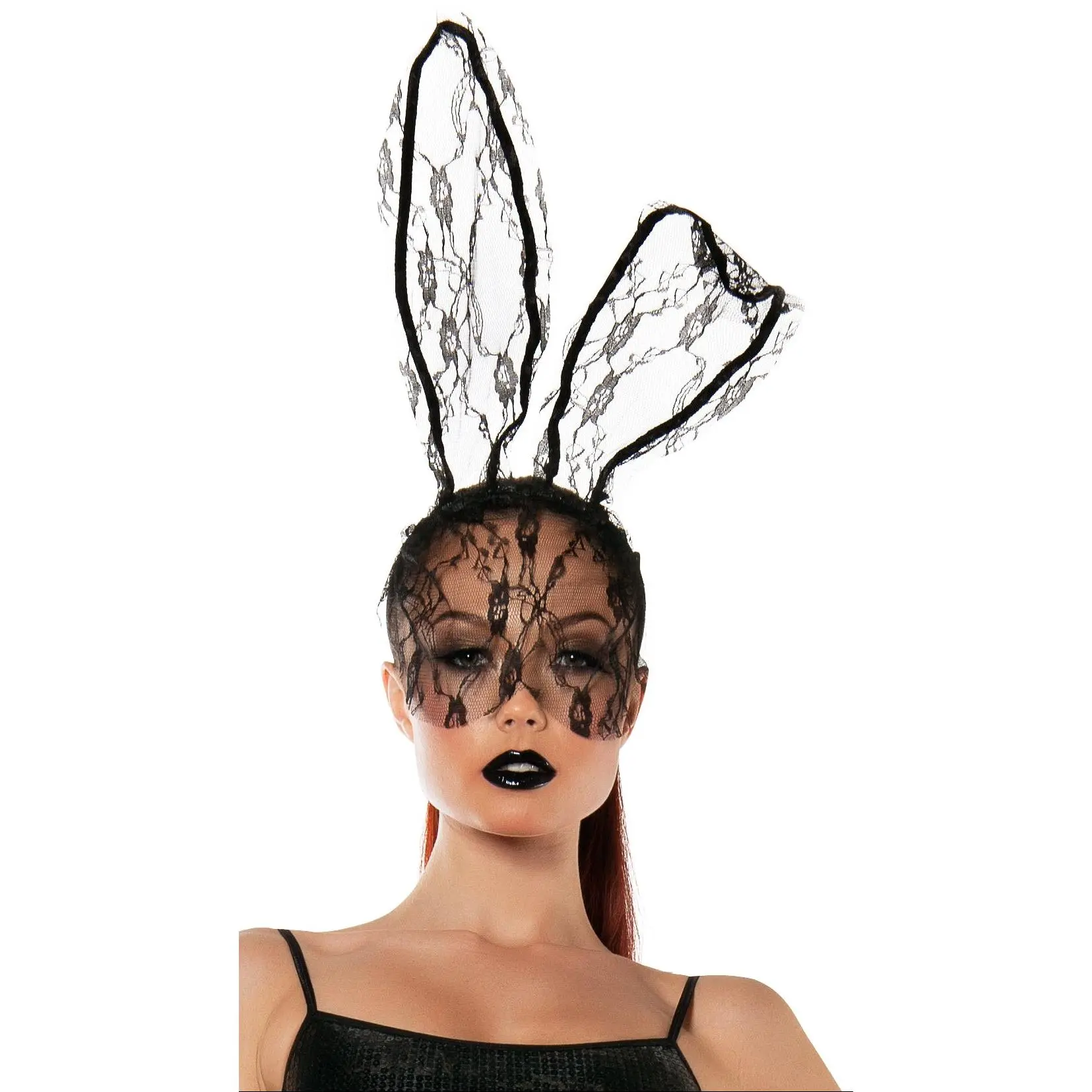 Black Long Ear Bunny Costume - Sultry Bunny Ear Headband, Animal Mask, Character Mask with After-Dark Edge for Party Supplies, Animal Masks, Boudoir-Ready Rabbit Girl
