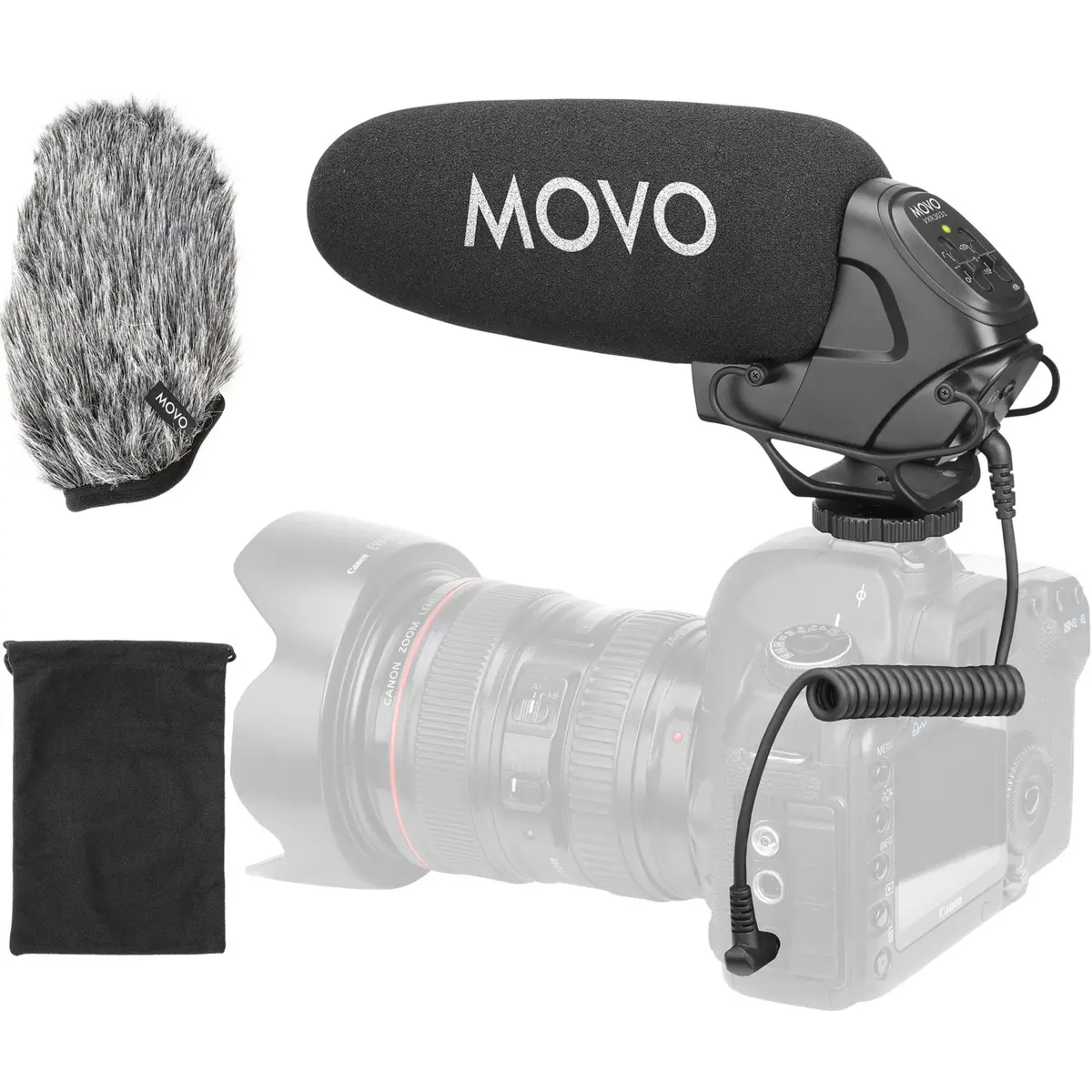 Movo Photo VXR3031 Supercardioid On-Camera Shotgun Microphone with 2-Step High-Pass Filter, Audio Pad, Noise Reduction, Connector & Mount for DSLR & Mirrorless Cameras