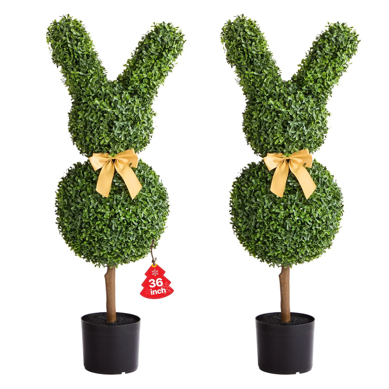 VEVOR 2-Set 36in Bunny-Shape Artificial Boxwood Topiary Balls, Lifelike Artificial Tree & Shrubs, Easy-Assembly Potted Decor, Ideal for Front Porch & Indoor Home Decor Gifts, Artificial Shrubs