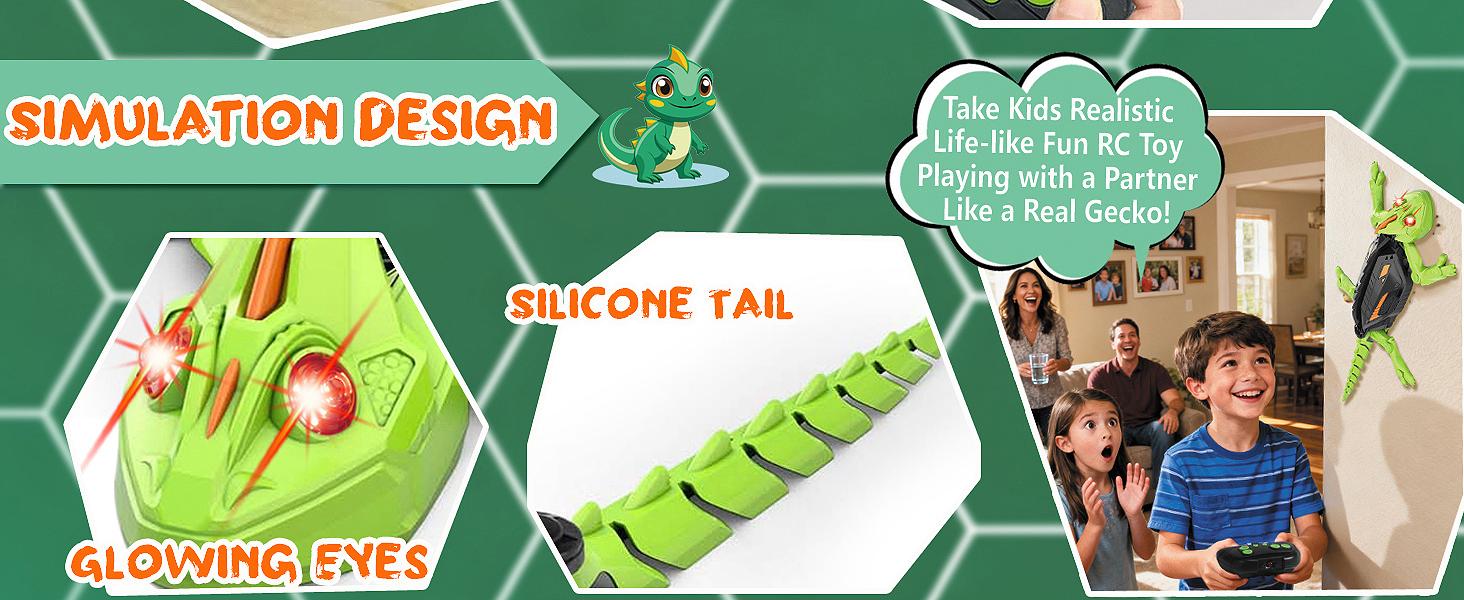 Wall Crawler Gecko TikTokShopBlackFriday Remote Control Toy Electric Lizard with LED Glowing Eyes 360° Spin Rechargeable Christmas STEM Tech Gift for Kids Ages 6-12