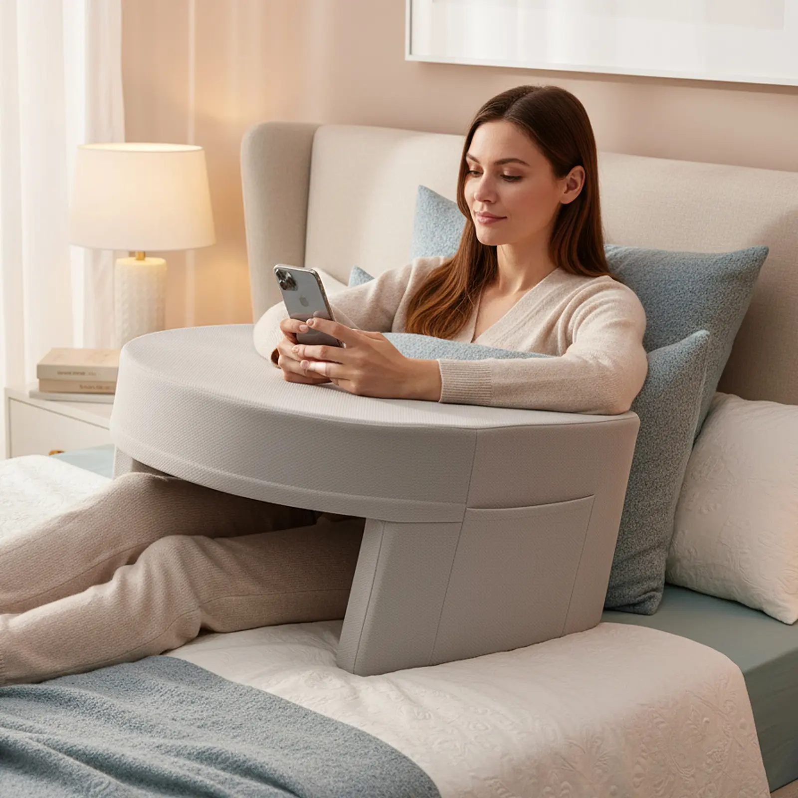 Lap Desk & Reading Pillow with Armrests, Ergonomic Knee Pillow for Laptop, Tablet, Books, Sturdy Bed Sit Up Pillow for Adults, Portable Support for Bed, Couch, Floor
