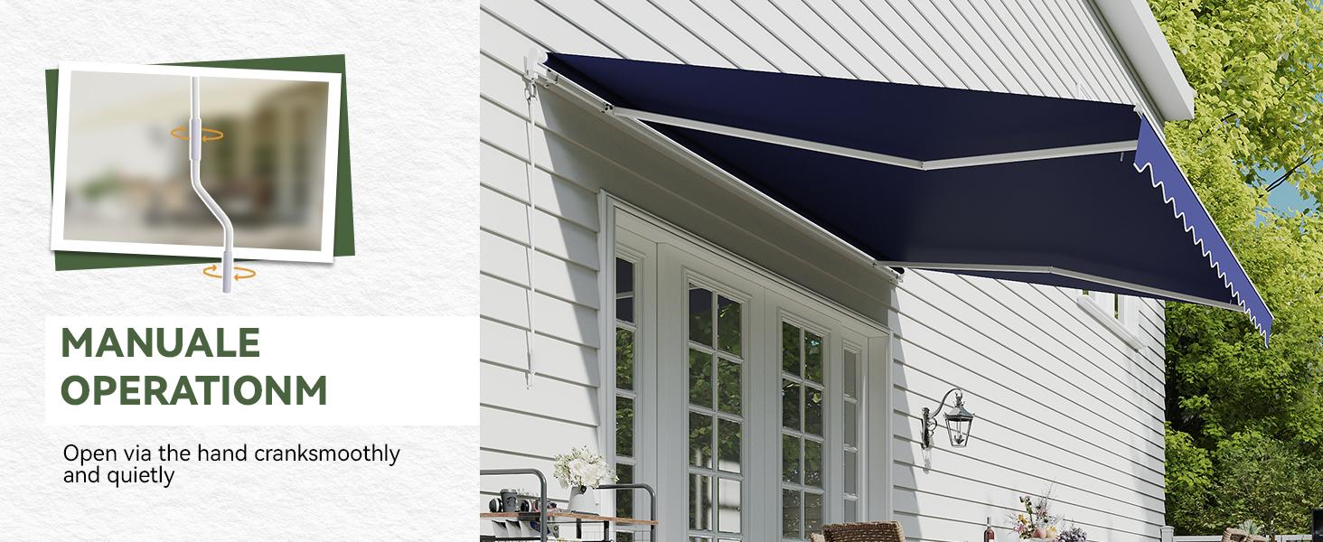 Aoxun Manual Retractable Awning for Outside 12x10 FT Outdoor Patio Sun Shades Canopy with Crank Handle Waterproof Polyester PA Coated Fabric for Backyard Deck Window