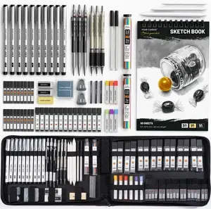 Four Candies 52/73PCS Advanced Art Supplies Drawing Kit with Fineliner Pens, Mechanical Pencils, 3-Color Sketchbook, Charcoal Sticks,Pastels for Sketching Drawing Comics Gifts for Professionals Artists,educational,  Artist Drafting Art Materials,  fun pen