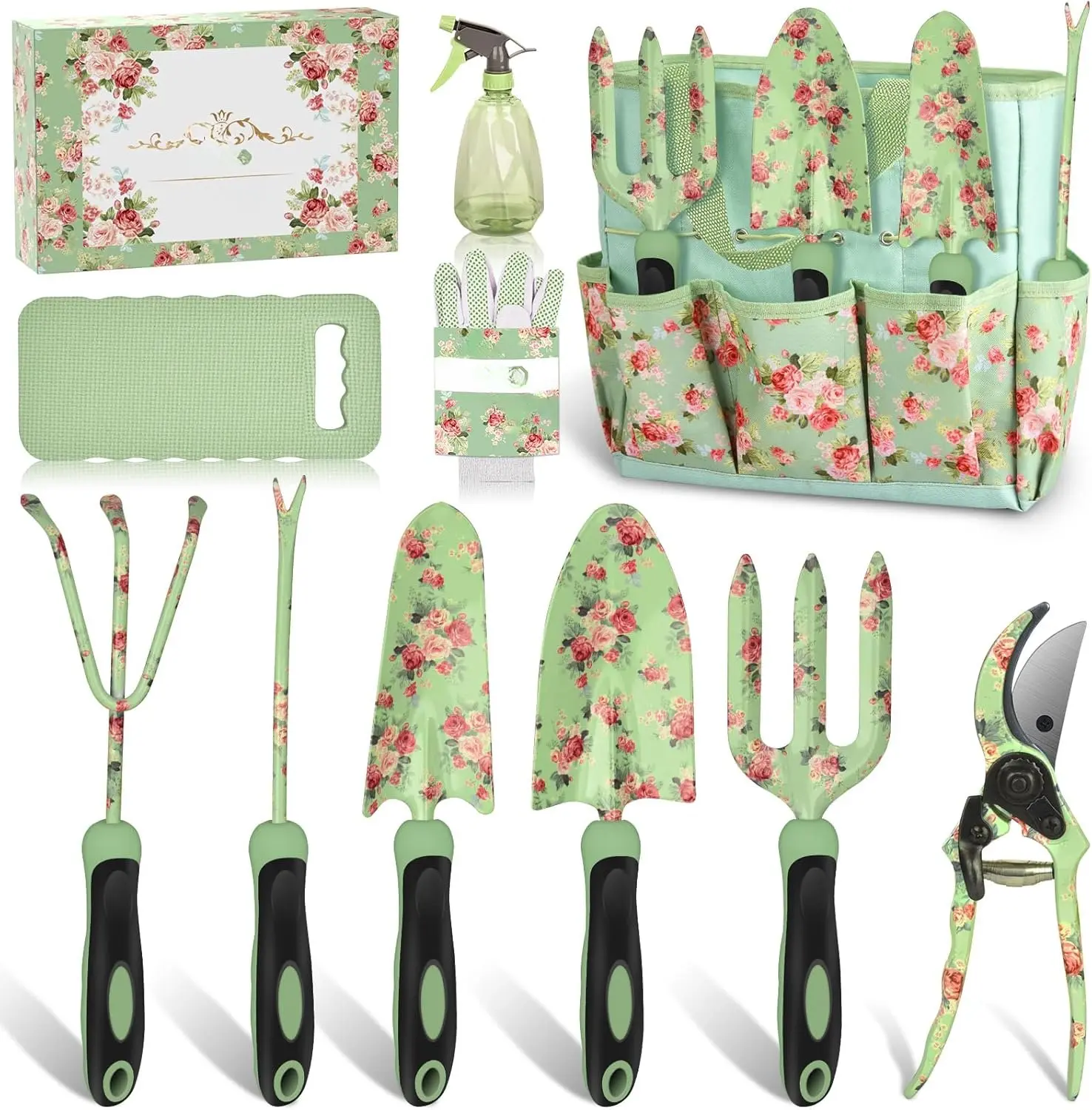 10 count Heavy Duty Stainless Steel Gardening Tools Green