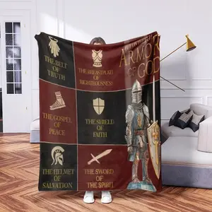 Armor of God Christian Flannel Throw Blanket - Biblical Virtues Design with Spiritual Symbols, Soft All-Season Warmth, 280GSM Polyester for Bedroom, Office & Home Decor, Plush Contemporary Blanket, Wrinkle Resistant, Glam